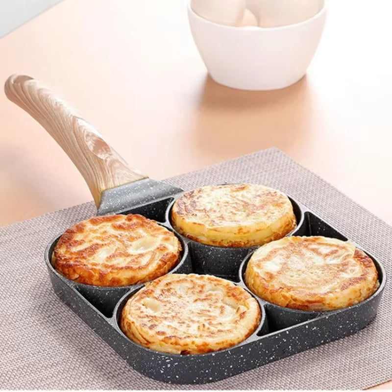 1Pc Medical Stone Four-Hole Omelette Pot Household Non-Stick Flats-Bottomed Egg Dumpling Pot Breakfast Egg Burger Frying Pan