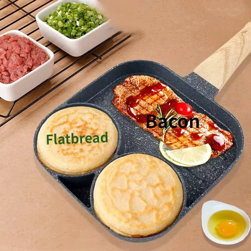 1Pc Medical Stone Four-Hole Omelette Pot Household Non-Stick Flats-Bottomed Egg Dumpling Pot Breakfast Egg Burger Frying Pan